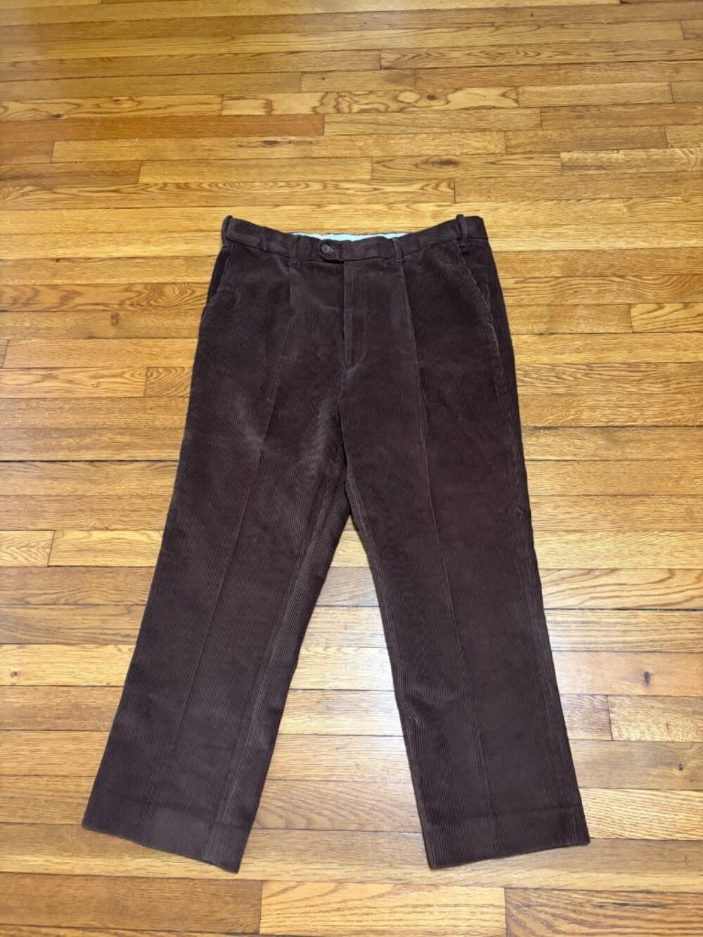 Peter Christian Mens Corduroy Pants Size 38x27 Brown Pleated Front 100% Cotton